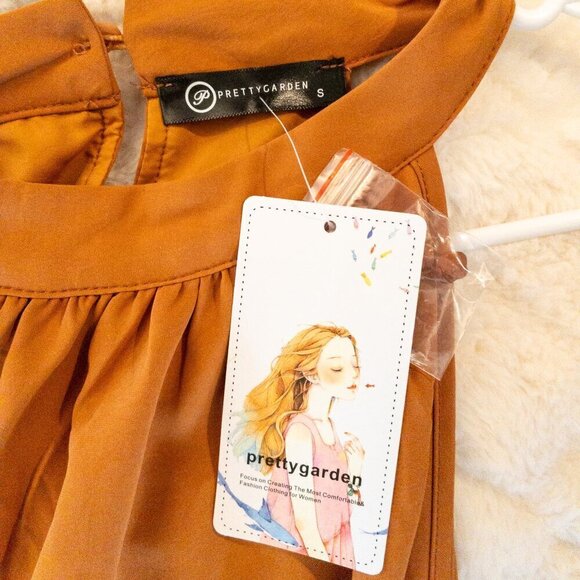 PrettyGarden Rust Brown Tiered Maxi Dress – Size Small Halter Neck NWT - Picture 3 of 5